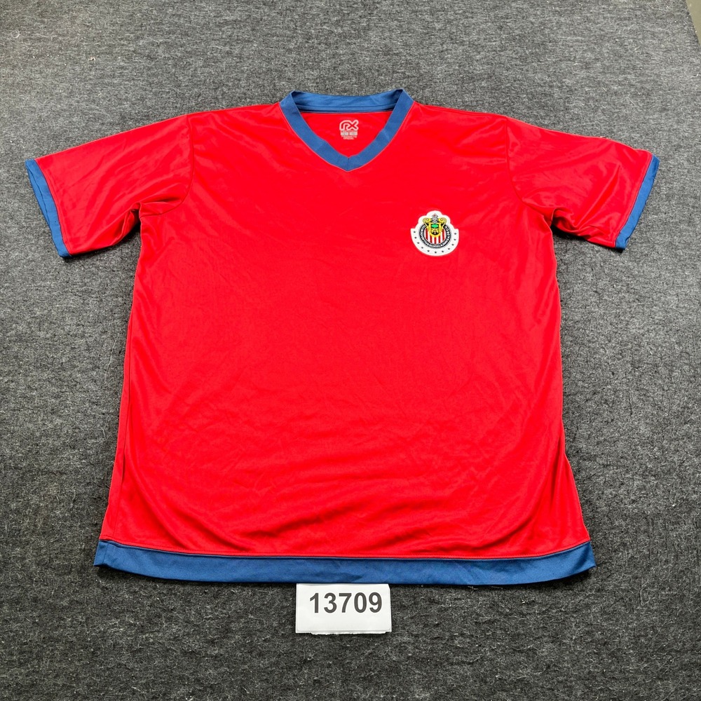 RX Chivas de Guadalajara Soccer Jersey Mens Large Red Excellent V-Neck Short Slv